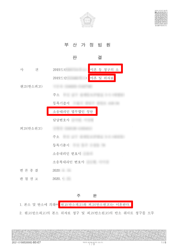 재판상 이혼 및 위자료 청구소송 성공사례