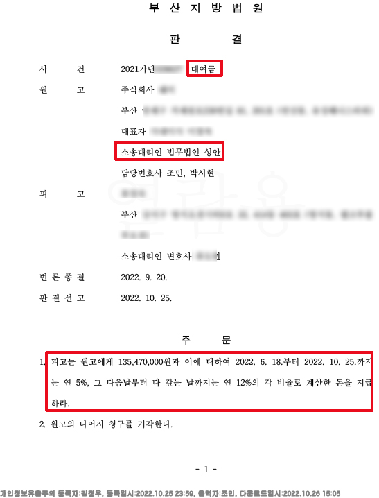대여금 청구소송 승소사례