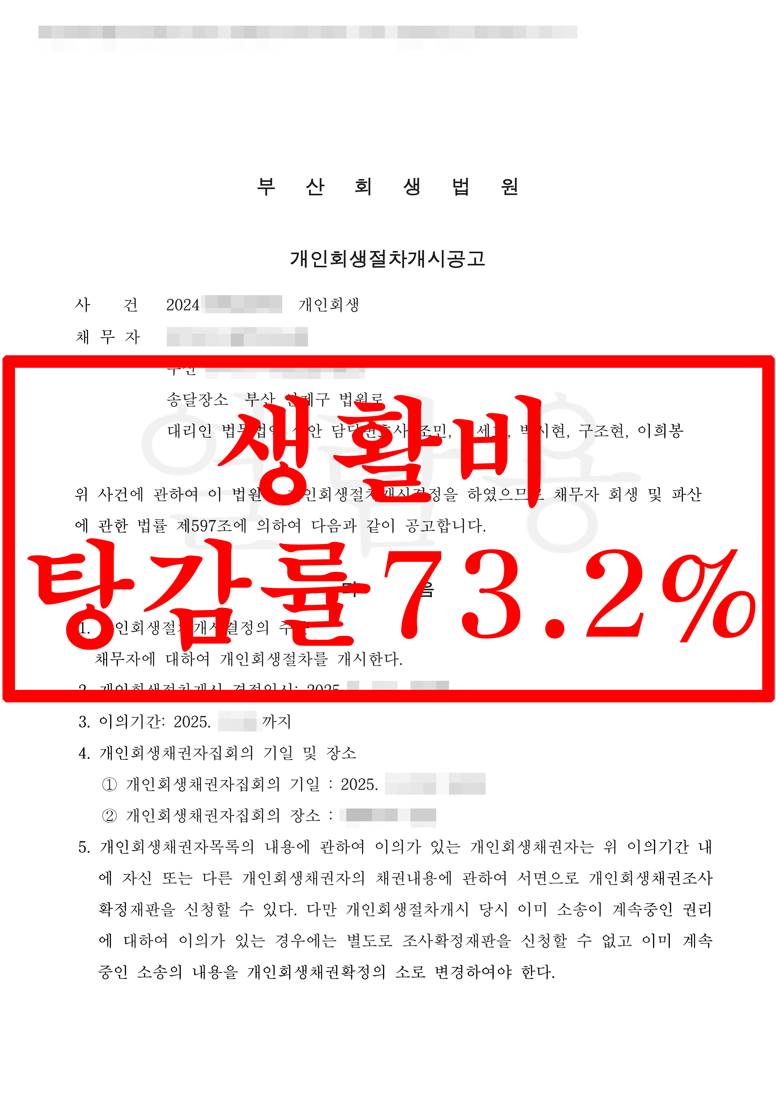 부산/서OO님/30대 여성/개인회생 개시결정