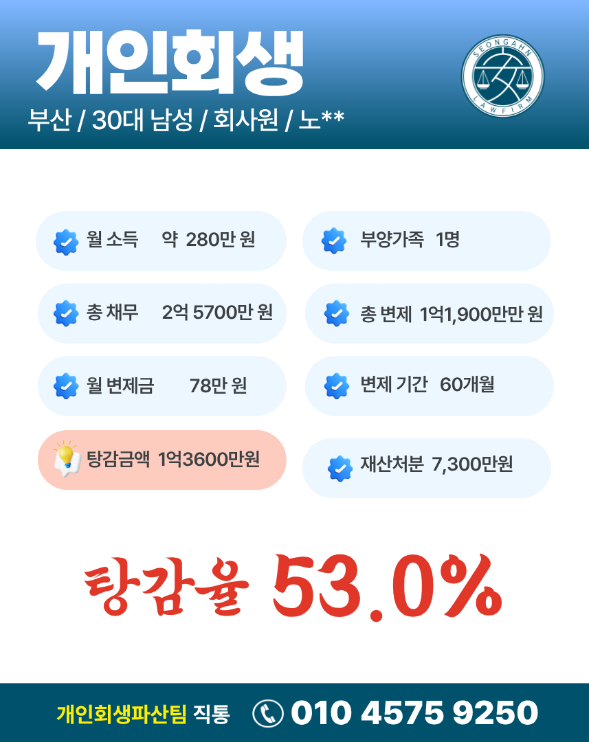 [회생]부산/ 노OO님/ 30대남성/개인회생 개시결정